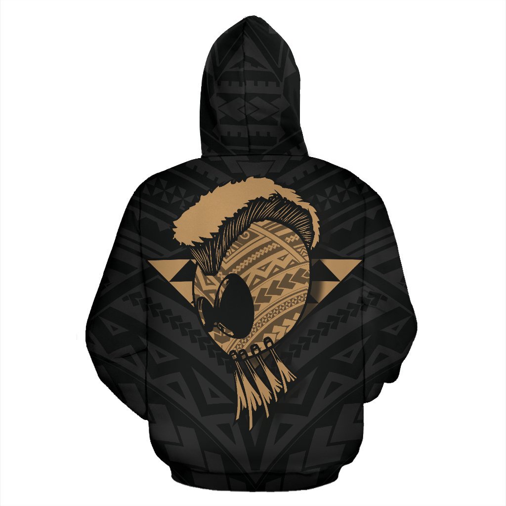 Polynesian Kakau Warrior Helmet Hawaii Custom Zip Hoodie Gold - Polynesian Pride