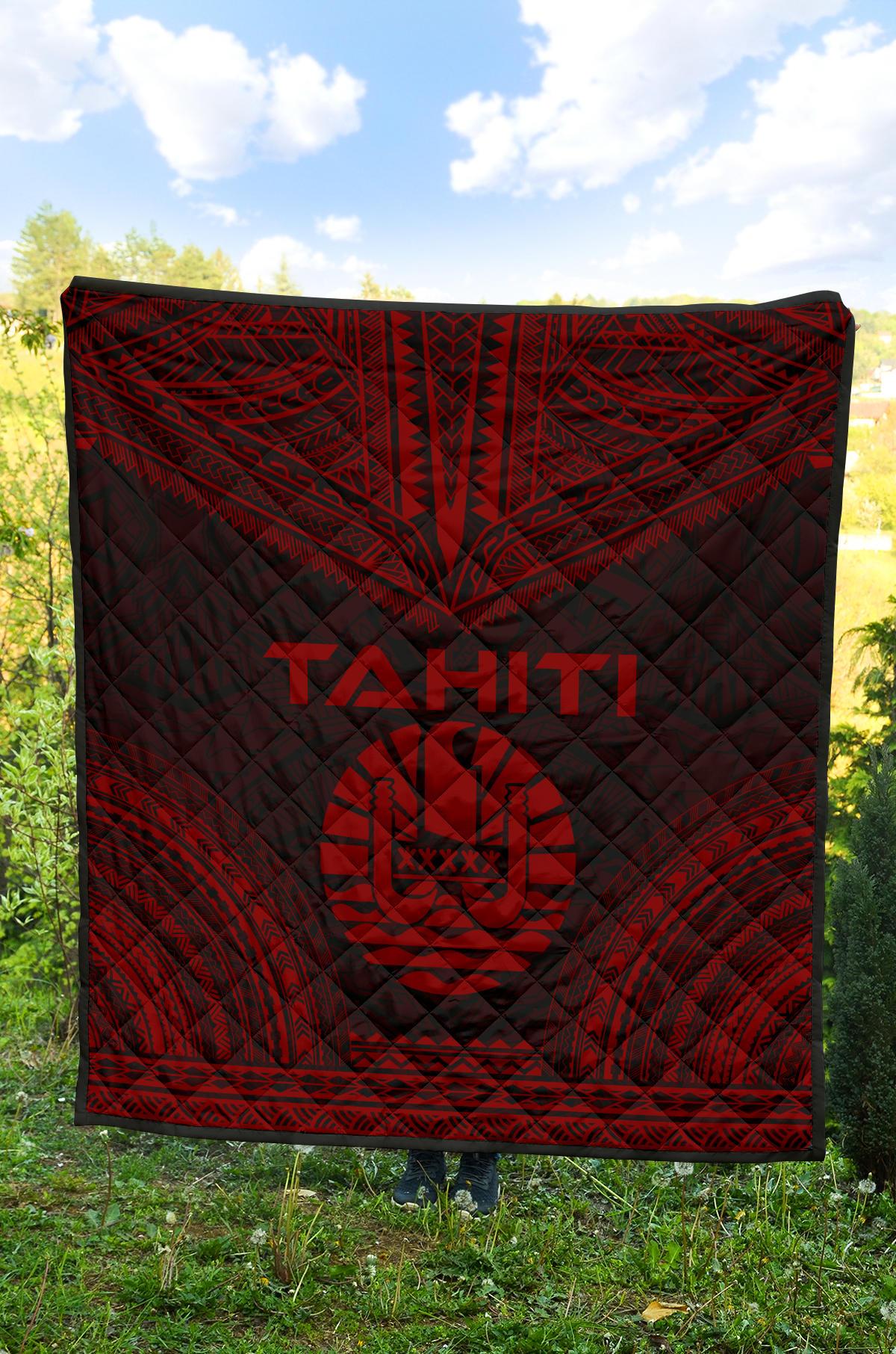 Tahiti Premium Quilt - Tahiti Flag Polynesian Chief Dark Red Version - Polynesian Pride