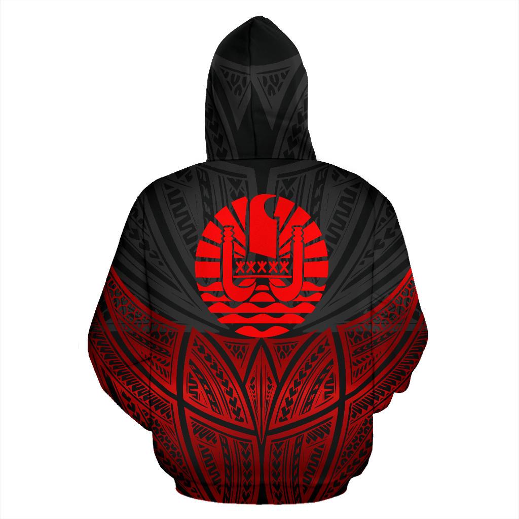 Tahiti Polynesian Zip up Hoodie Red Black Pride Map and Seal - Polynesian Pride