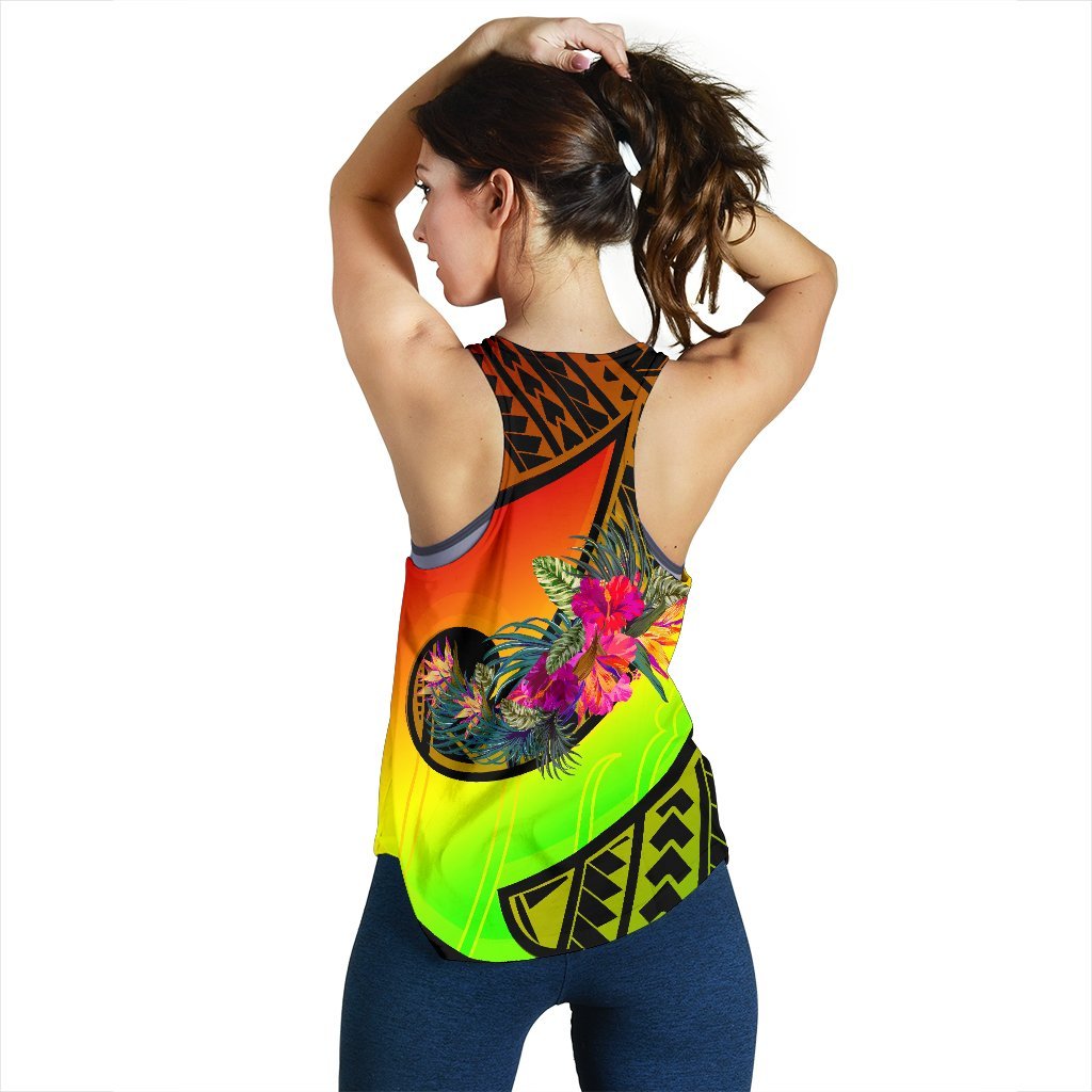 Kosrae Women's Racerback Tank - Polynesian Hook And Hibiscus (Reggae) - Polynesian Pride