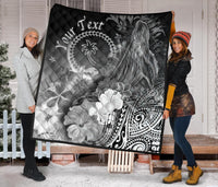 Custom Personalised Chuuk Premium Quilt - Humpback Whale with Tropical Flowers (Blue) - Polynesian Pride