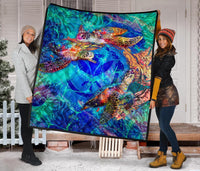 Hawaii Polynesian Premium Quilt - Kanaka Maoli Sea Turtle Coral Treasure - Polynesian Pride