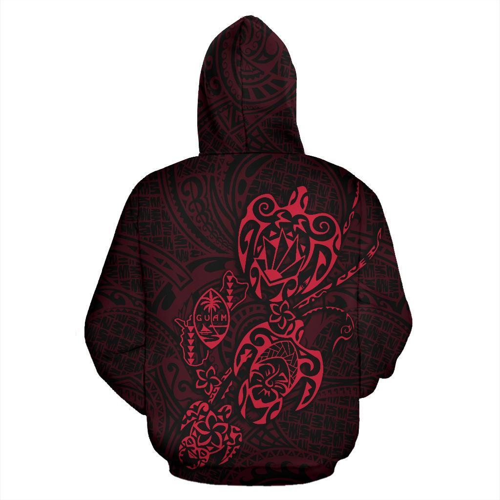 Zip up Hoodie Guam Family Turtles Map Polynesian Red - Polynesian Pride
