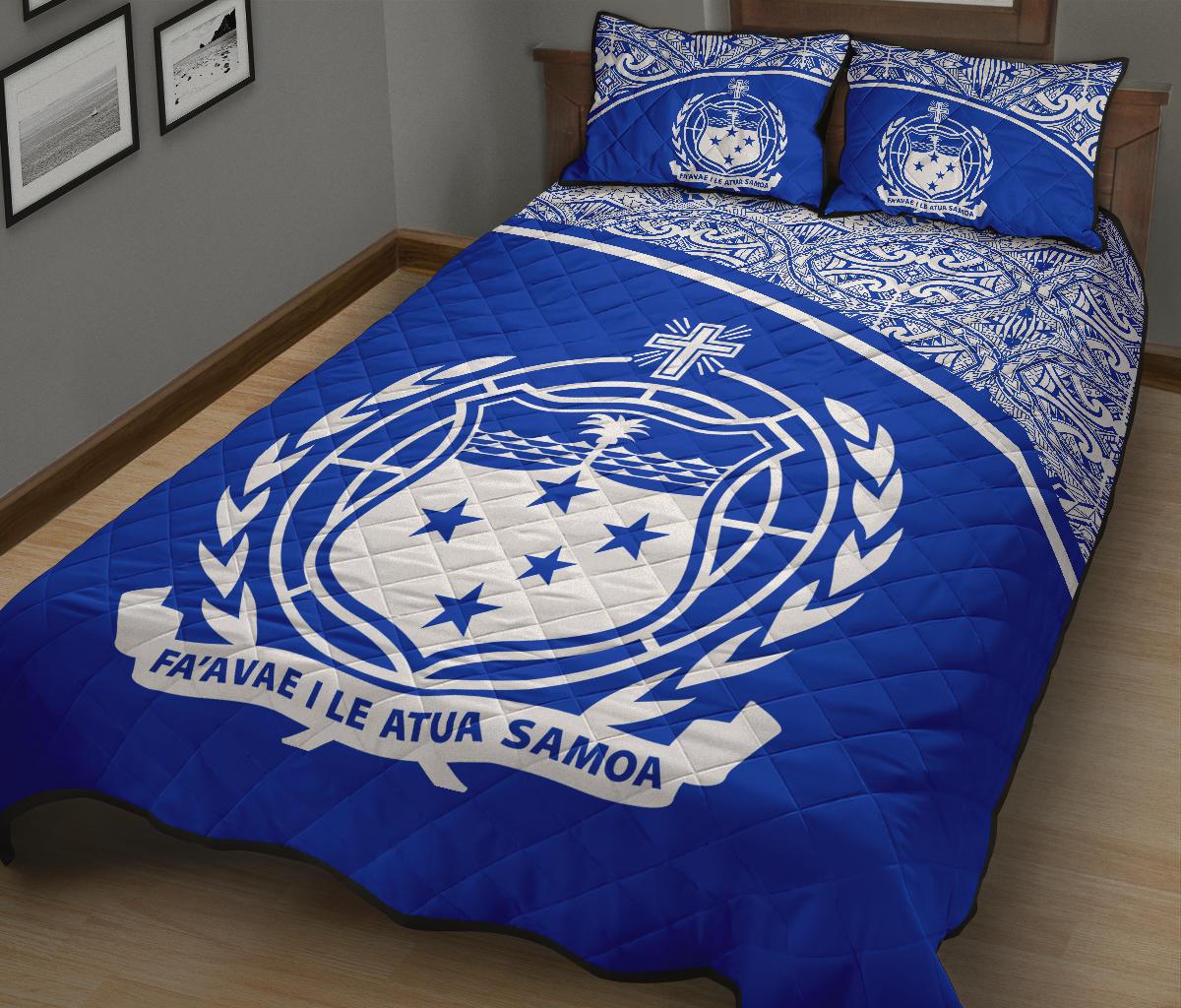 Samoa Quilt Bed Set - Samoa Coat Of Arms Blue Curve Version - Polynesian Pride