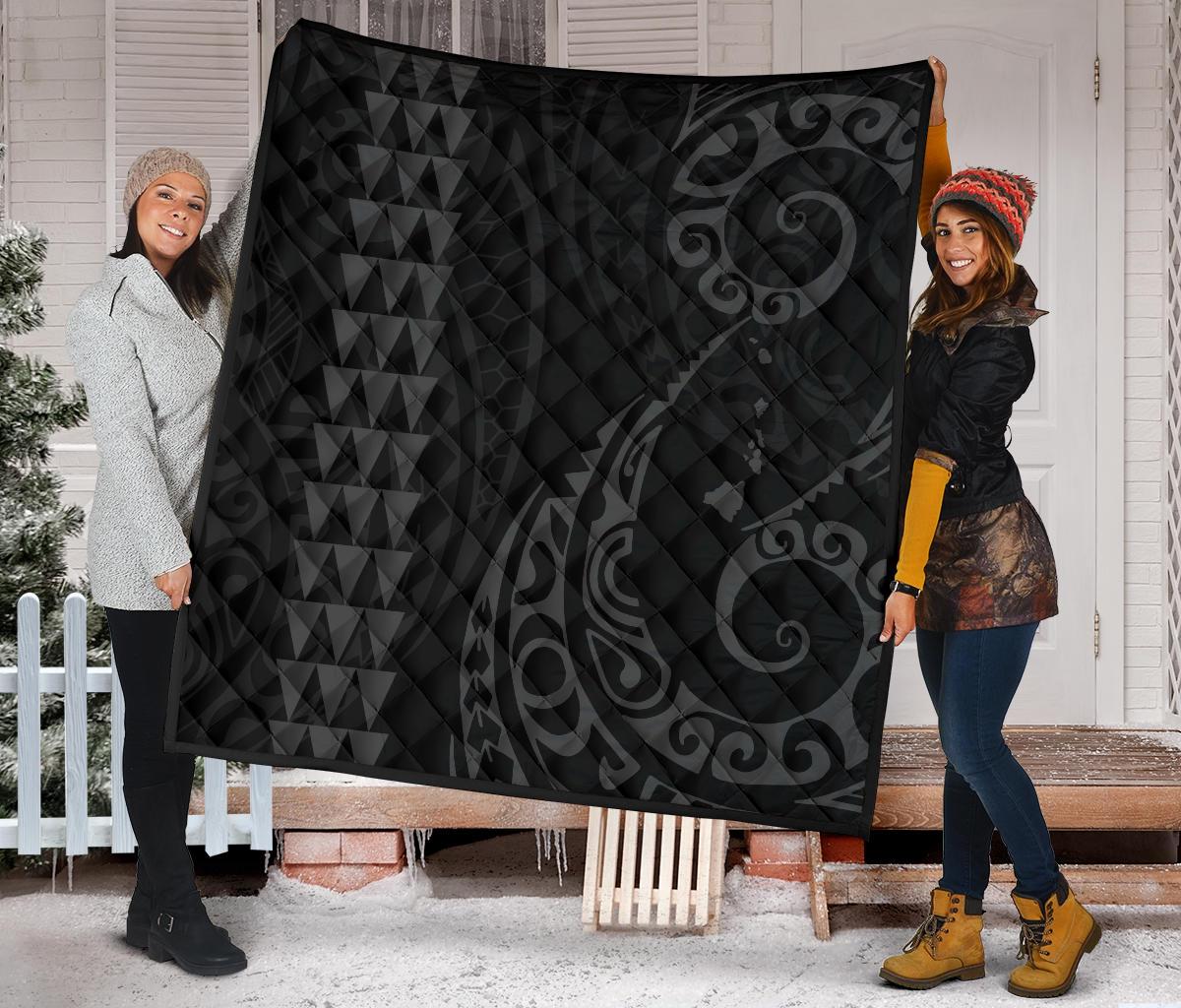 Hawaii Kakau Gray Polynesian Premium Quilt - Polynesian Pride
