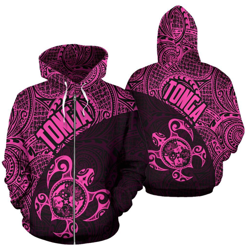 Tonga Zip up Hoodie Tonga Coat of Arms In Turtle Polynesian Tattoo 020 Unisex Black - Polynesian Pride