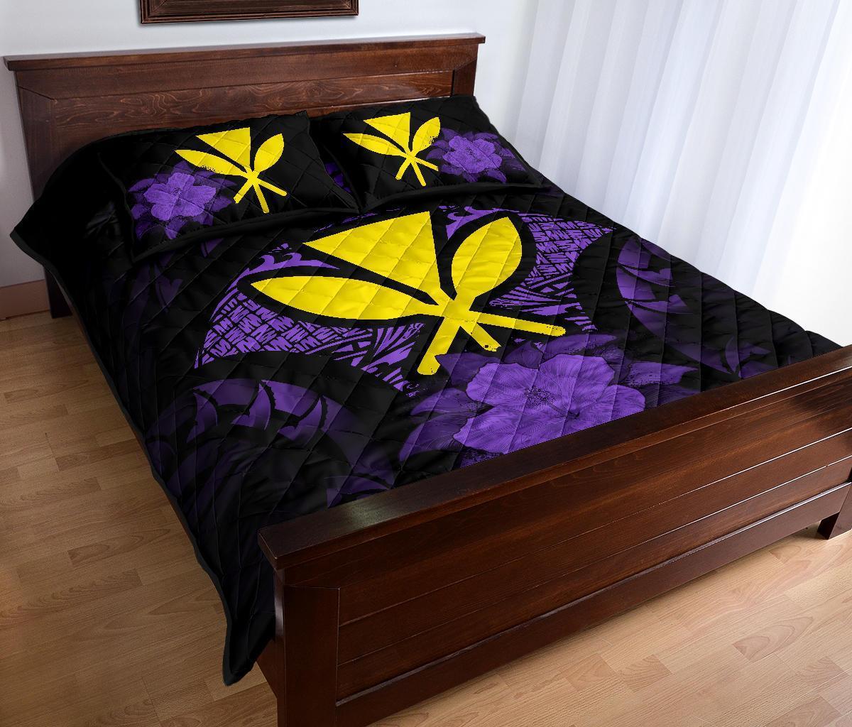 Kanaka Maoli (Hawaii) Polynesian Quilt Bed Set Hibiscus Purple - Polynesian Pride