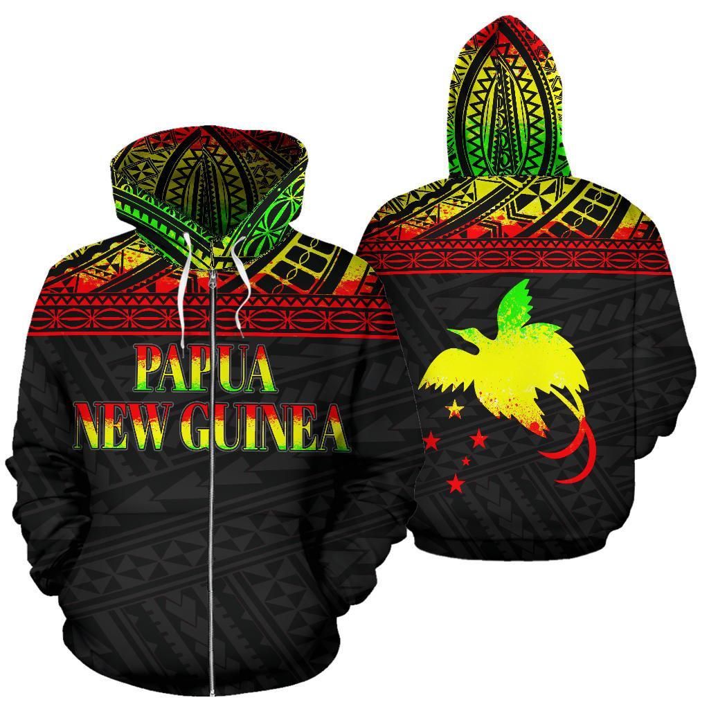 Papua New Guinea Polynesian All Over Zip up Hoodie Reggae Horizontal Unisex Black - Polynesian Pride