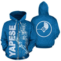 Yap Zip up Hoodie Micronesia Yapese Warrior Flag Color Unisex Blue - Polynesian Pride