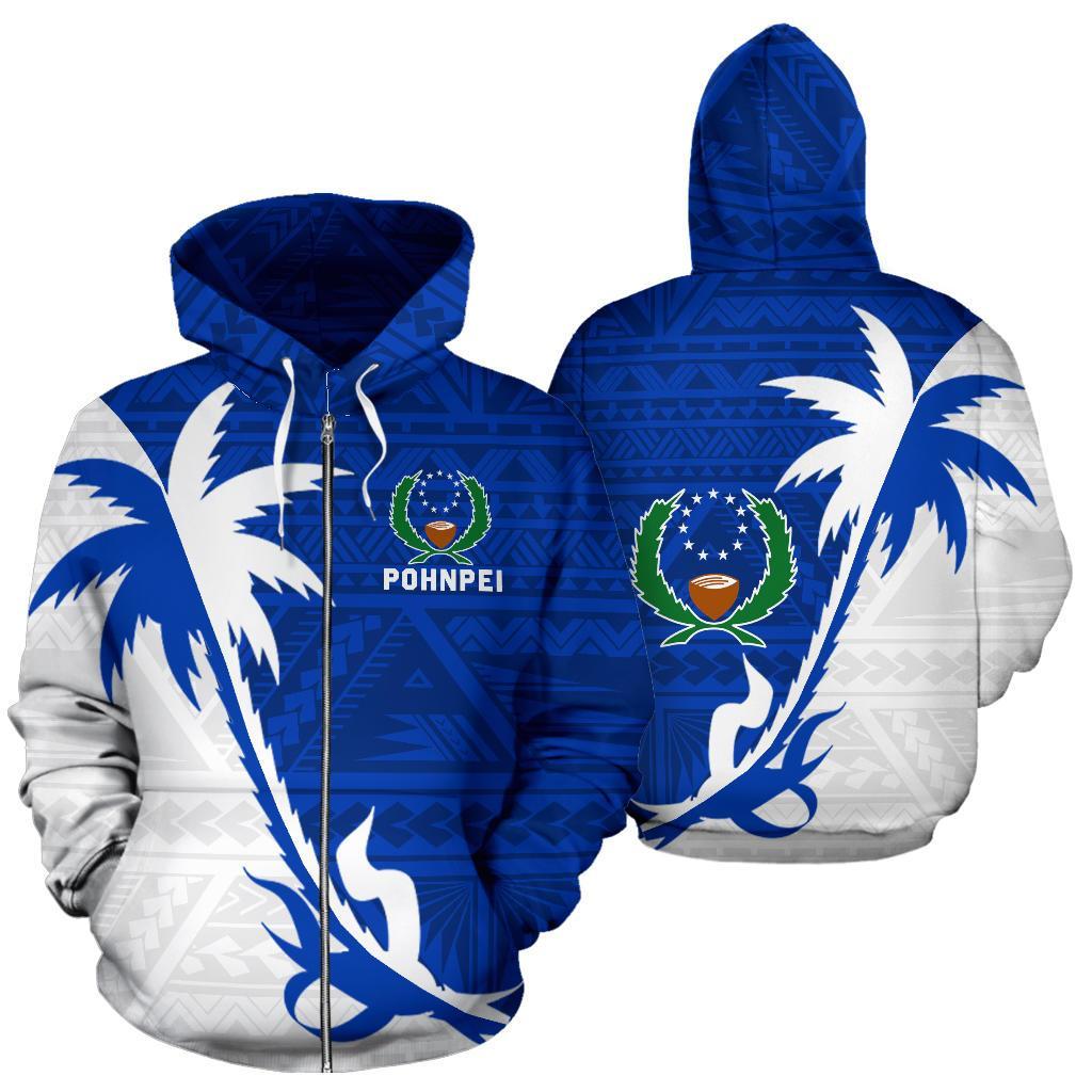 Pohnpei Zip up Hoodie Pohnpei Flag Coconut Tree Unisex Blue - Polynesian Pride