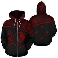 Yap All Over Zip up Hoodie Micronesia Curve Red Style Unisex Red - Polynesian Pride