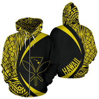Polynesian Kanaka Maoli Map of Hawaii Zip Hoodie Yellow Circle Style Unisex Yellow - Polynesian Pride