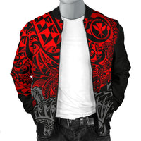 Polynesian Hawaii (Kanaka Maoli) Men Bomber Jacket - Red Hibiscus Turtle Flowing - Polynesian Pride