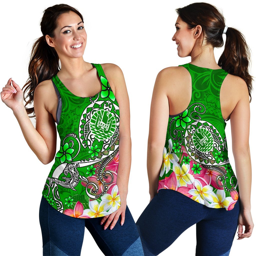 Tahiti Women's Racerback Tank - Turtle Plumeria (Green) - Polynesian Pride