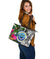 Federated States of Micronesia Large Leather Tote Bag White - Turtle Plumeria Banana Leaf - Polynesian Pride