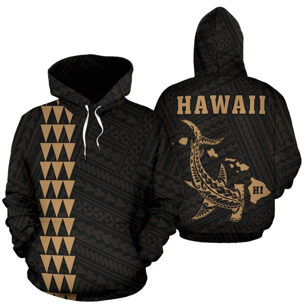 Hawaii Kakau Polynesian Gold Hammerhead Shark Hoodie Unisex Gold - Polynesian Pride