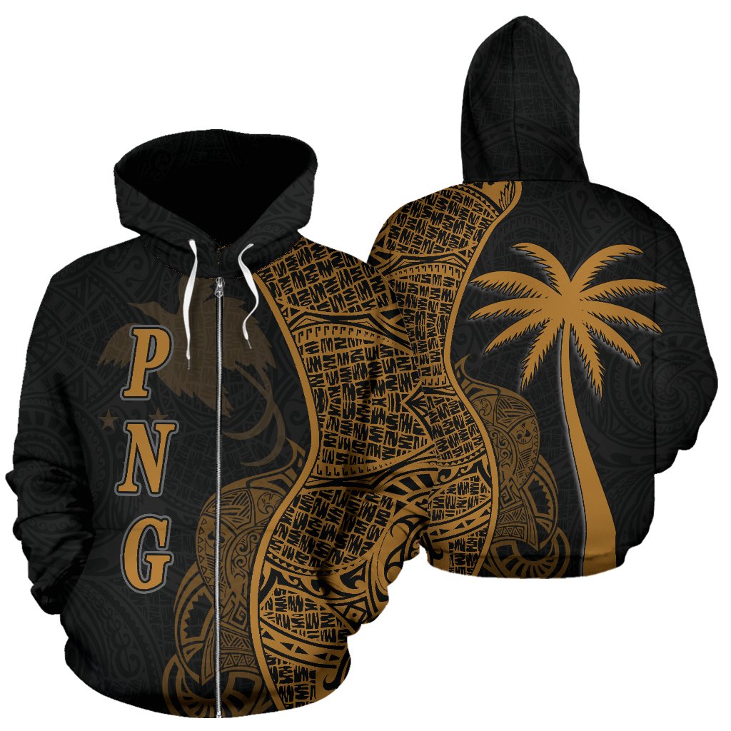 Papua New Guinea Polynesian Zip up Hoodie Coconut Tree Gold Unisex Gold - Polynesian Pride