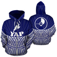 Yap Polynesian Zip up Hoodie Blue Pride Map and Seal Unisex Blue - Polynesian Pride