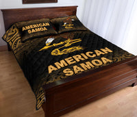 American Samoa Quilt Bed Set - American Samoa Flag Polynesian Tattoo Black Frog Yellow - Polynesian Pride