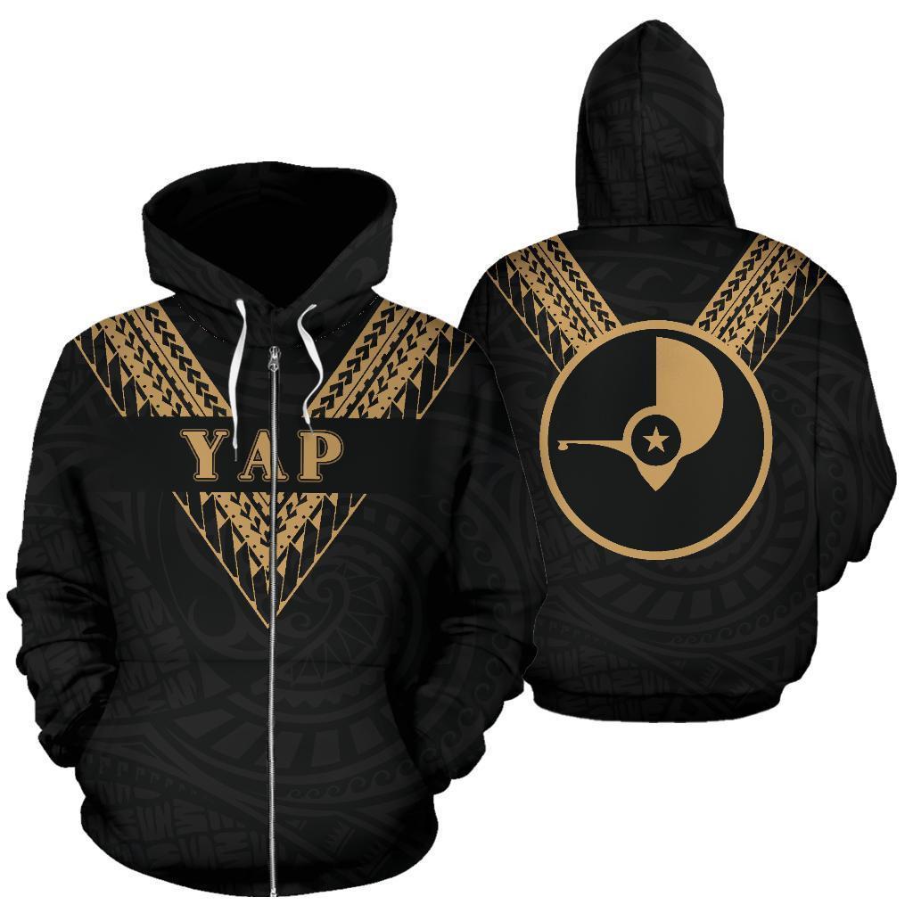 Yap All Over Zip up Hoodie Gold Sailor Style Unisex Black - Polynesian Pride