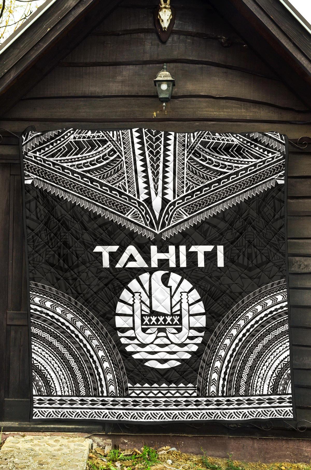 Tahiti Premium Quilt - Tahiti Flag Polynesian Chief Black Version - Polynesian Pride