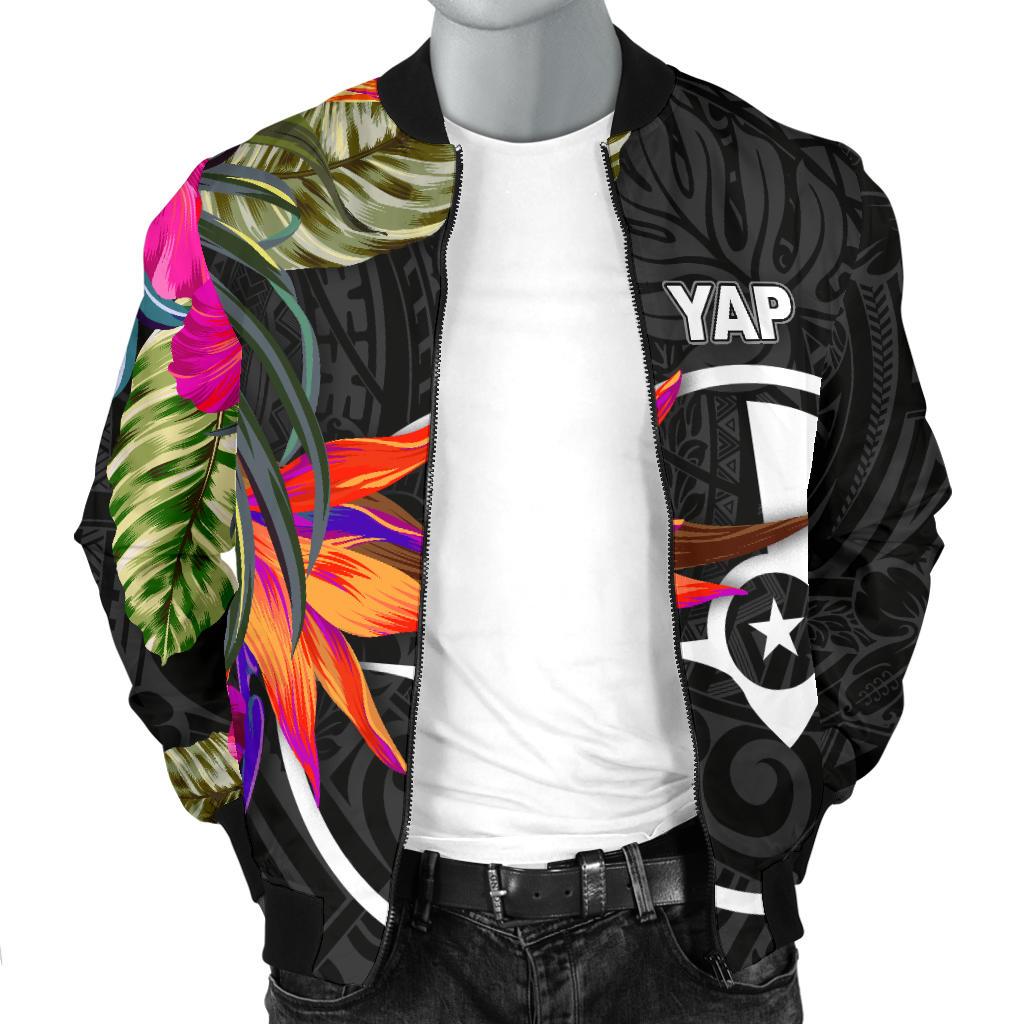 Yap Men's Bomber Jacket - Polynesian Hibiscus Pattern - Polynesian Pride