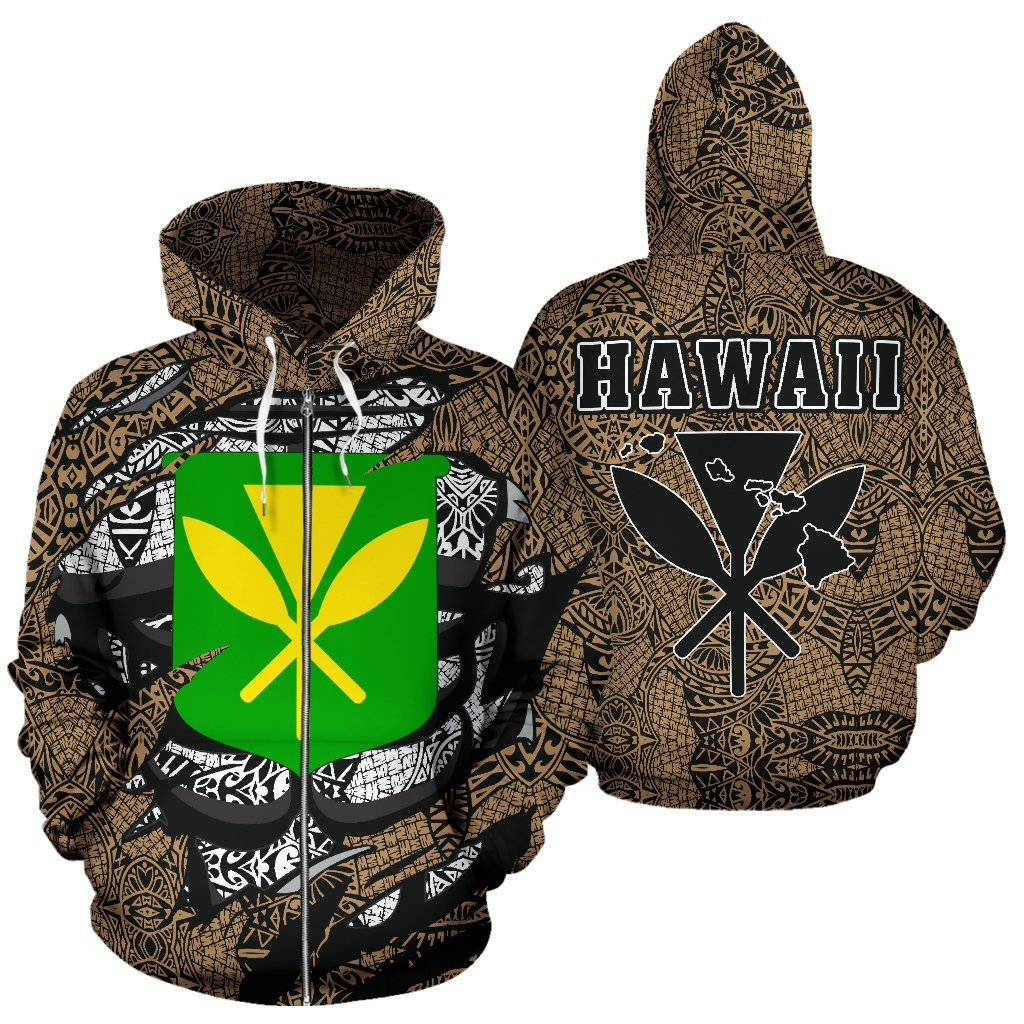 Polynesian Kanaka Maoli Hawaii Zip Hoodie Gold Unisex Gold - Polynesian Pride