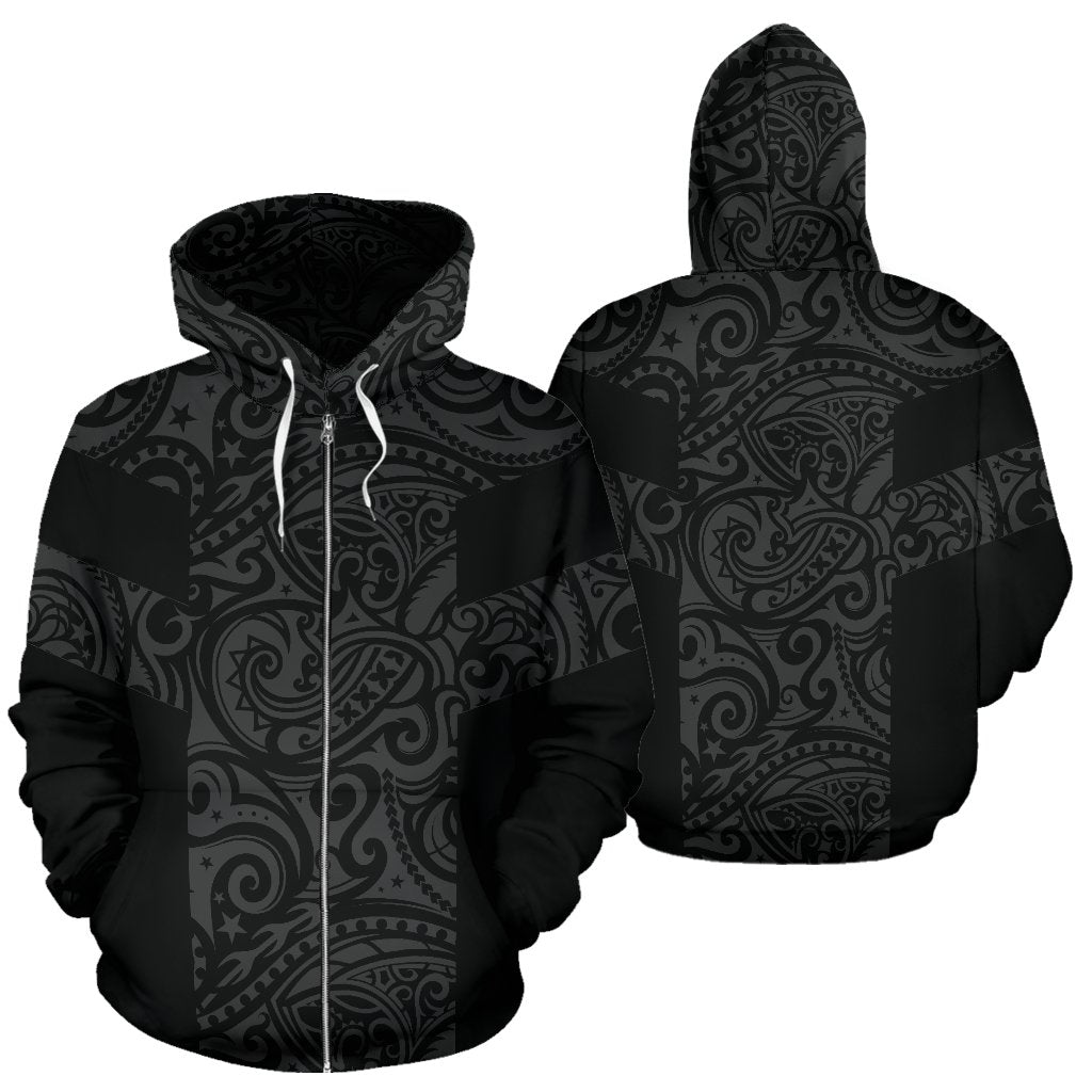 Polynesian Zip Hoodie Polynesian Tattoo Style Grey Unisex Grey - Polynesian Pride