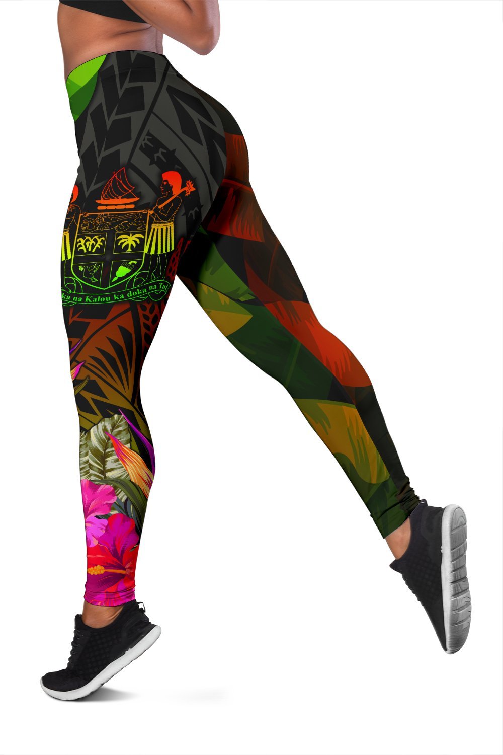 Fiji Polynesian Women's Leggings - Hibiscus and Banana Leaves - Polynesian Pride