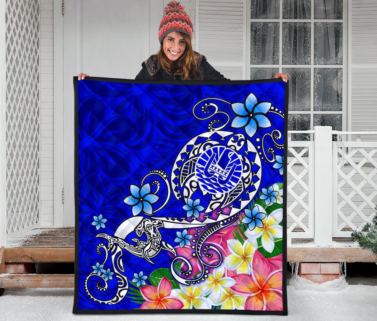 Tahiti Premium Quilt - Turtle Plumeria (Blue) - Polynesian Pride