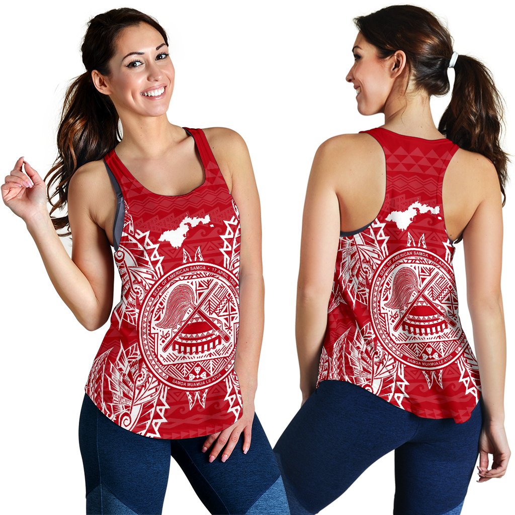 American Samoa Polynesian Women Tank Top Map Red White - Polynesian Pride