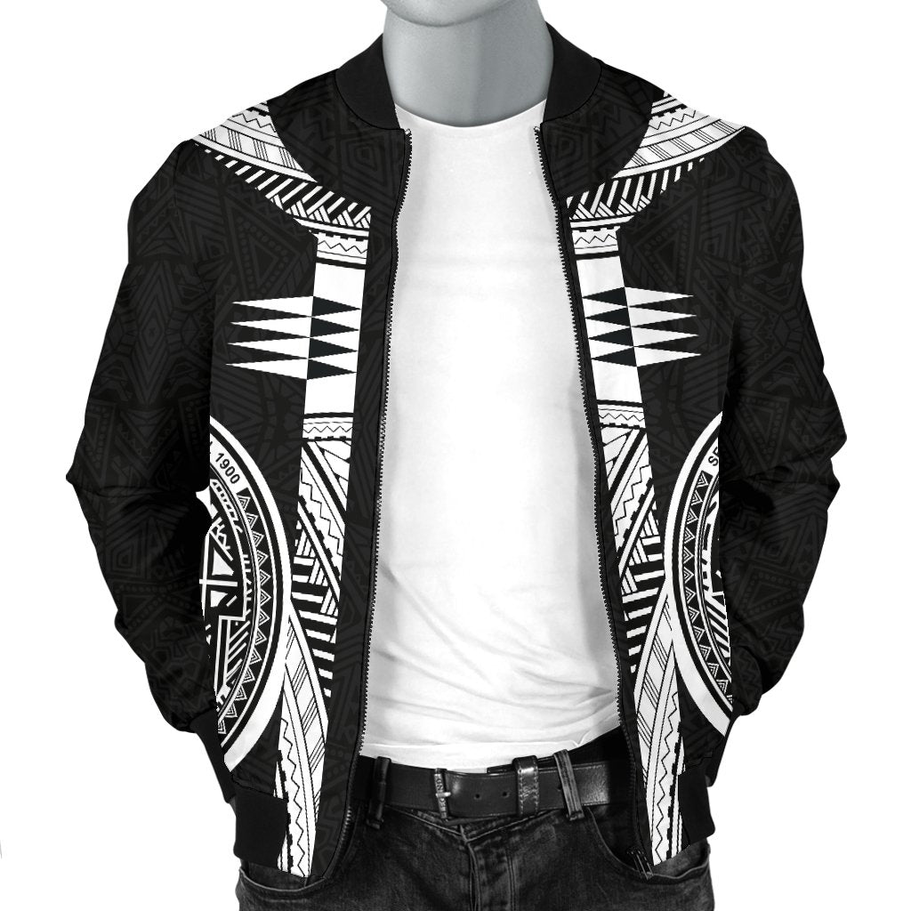 American Samoa Polynesian Men Bomber Jacket - Black Armor Tattoo - Polynesian Pride