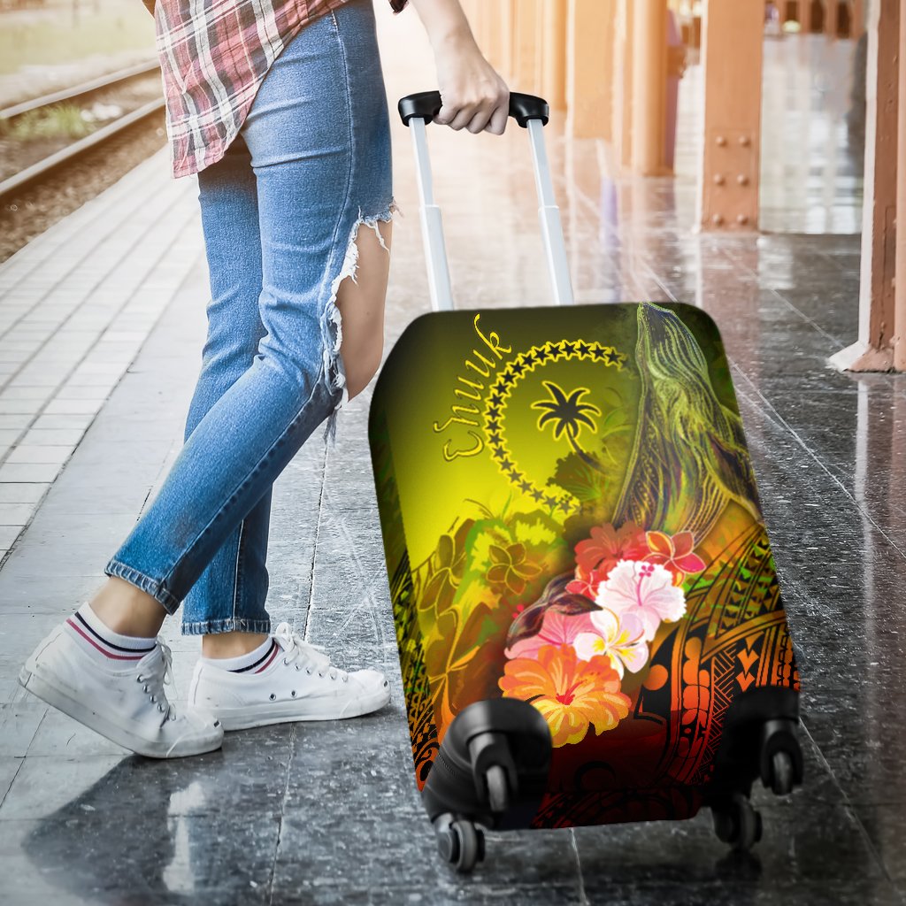 Custom Personalised Chuuk Luggage Covers - Humpback Whale with Tropical Flowers (Yellow) - Polynesian Pride