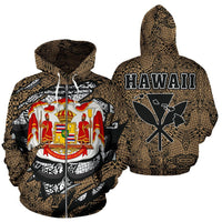 Polynesian Kanaka Maoli Royal Coat of Arms Hawaii Zip Hoodie Gold Unisex Gold - Polynesian Pride
