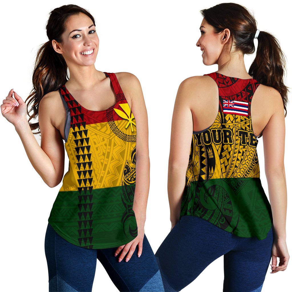 Hawaii Kanaka Flag Polynesian Personalized Women's Racerback Tank Art - Polynesian Pride