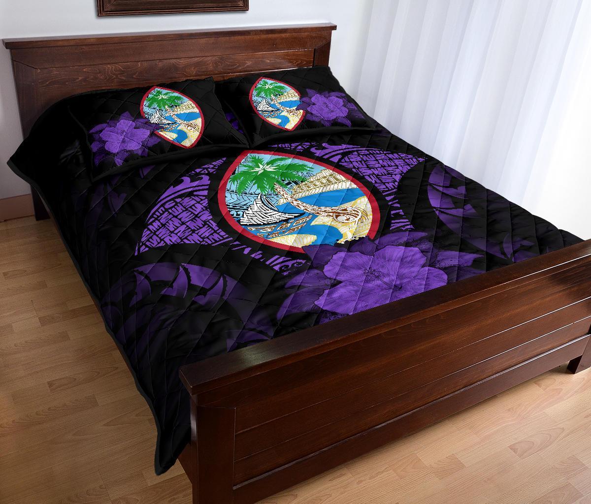 Guam Polynesian Quilt Bed Set Hibiscus Purple - Polynesian Pride