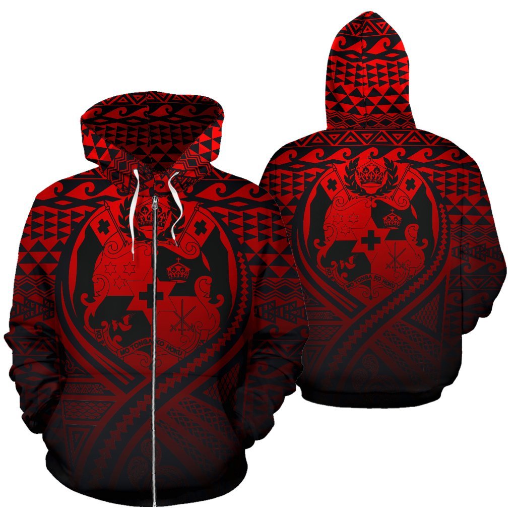 Tonga All Over Zip up Hoodie Lift up Red Unisex Red - Polynesian Pride