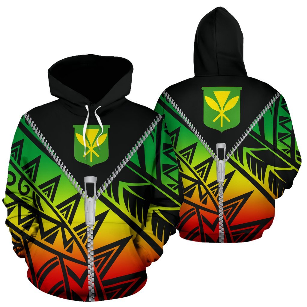Hawaiian Hoodie Kanaka Maoli Flag With Zipper Style Unisex Black - Polynesian Pride