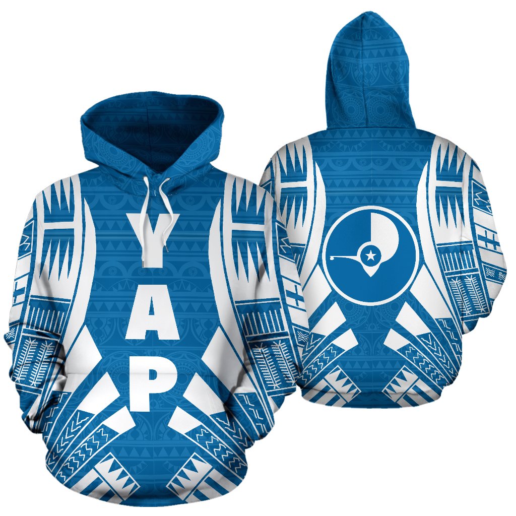 Yap All Over Hoodie Tattoo Style Unisex Blue - Polynesian Pride
