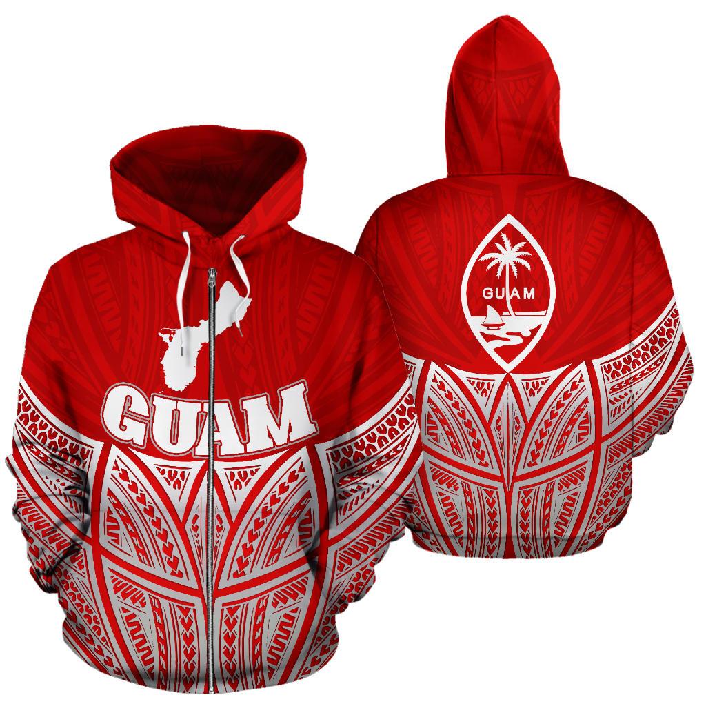 Guam Polynesian Zip up Hoodie Red Pride Map and Seal Unisex Red - Polynesian Pride