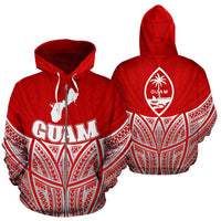 Guam Polynesian Zip up Hoodie Red Pride Map and Seal Unisex Red - Polynesian Pride
