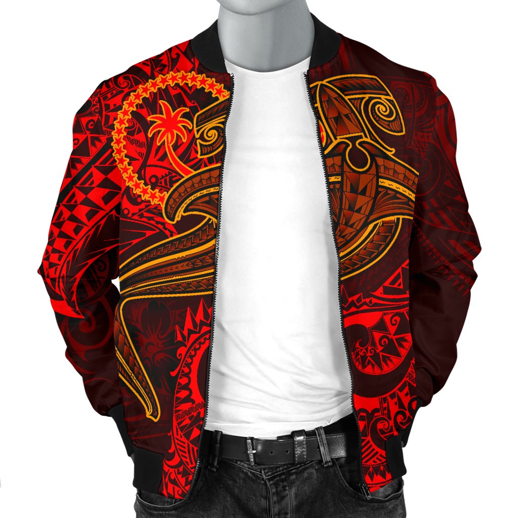 Chuuk Men's Bomber Jacket - Red Shark Polynesian Tattoo - Polynesian Pride