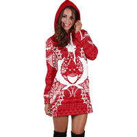 Pohnpei Polynesian Hoodie Dress Map Red White - Polynesian Pride