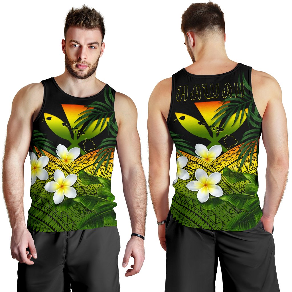 Kanaka Maoli (Hawaiian) Men's Tank Top, Polynesian Plumeria Banana Leaves Reggae - Polynesian Pride