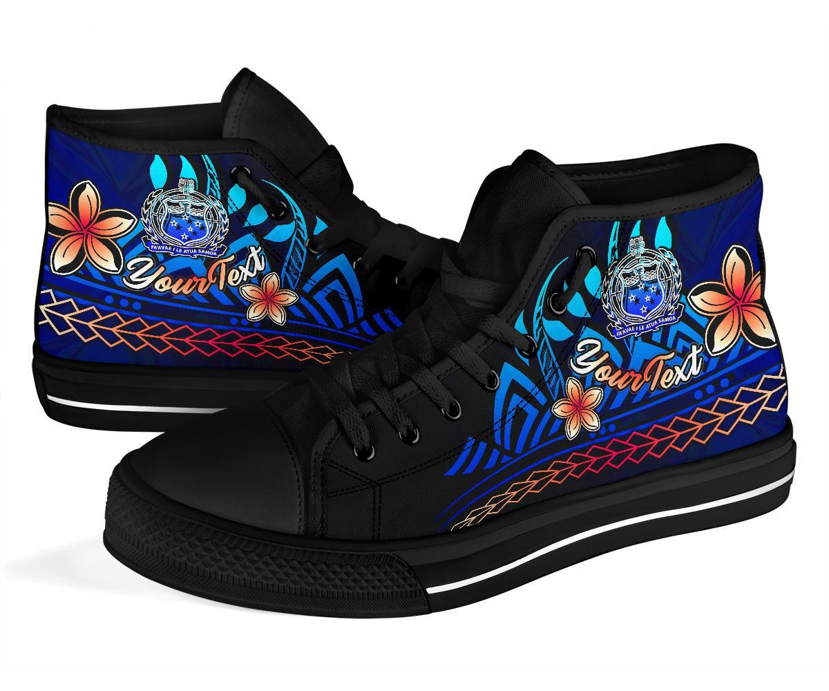 Samoa Custom Personalised High Top Shoes Blue - Vintage Tribal Mountain - Polynesian Pride