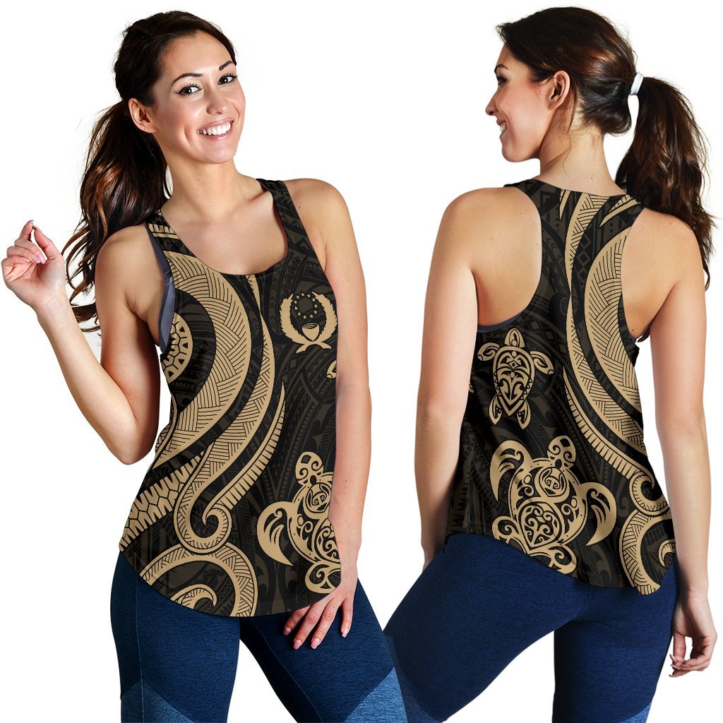 Pohnpei Micronesian Women Racerback Tank - Gold Tentacle Turtle Gold - Polynesian Pride