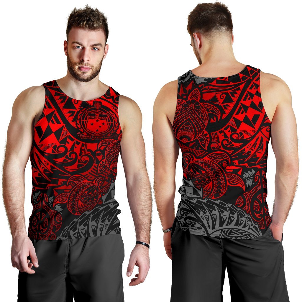 Samoa Polynesian Tank Top (Men) - Red Turtle Flowing - Polynesian Pride