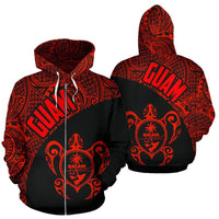 Guam Zip up Hoodie Guam Coat of Arm In Turtle Polynesian Tattoo Red Unisex Red - Polynesian Pride