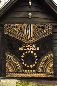 Cook Islands Premium Quilt - Cook Islands Flag Polynesian Chief Gold Version - Polynesian Pride