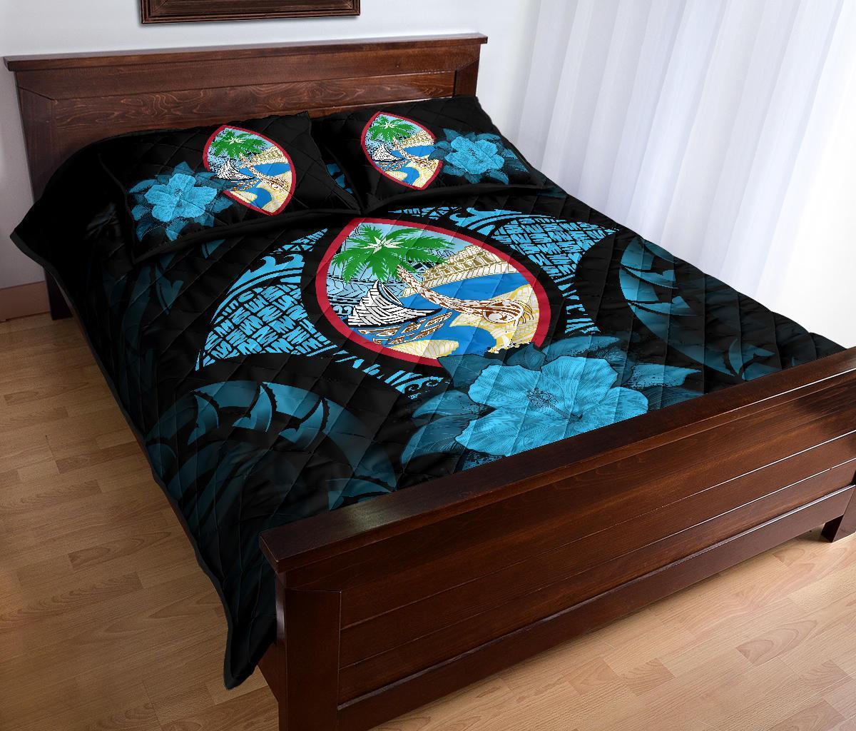 Guam Polynesian Quilt Bed Set Hibiscus Blue - Polynesian Pride